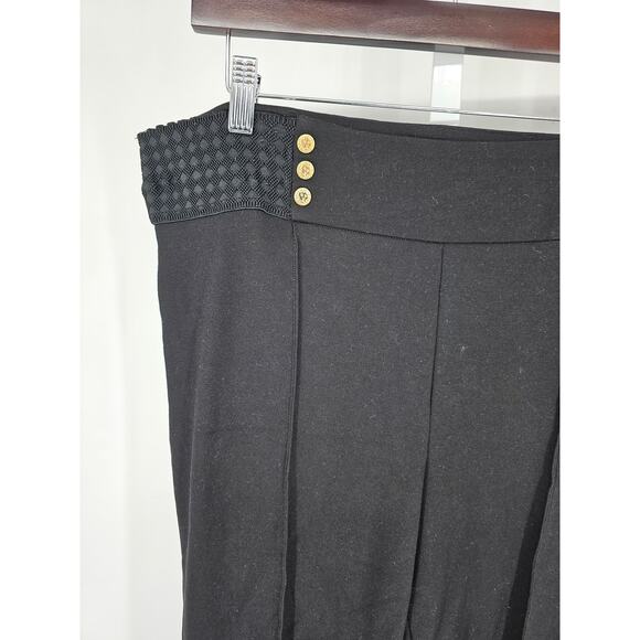 Anne Klein Womens Sz L Straight Leg Pull On Dress Pants Black Gold Buttons - Picture 2 of 4